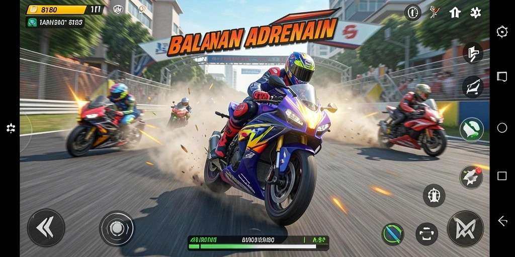 Tampilan gameplay balapan motor yang mendebarkan di 8180.
