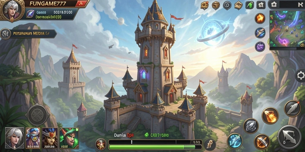 Screenshot gameplay FUNGAME777 menunjukkan menara yang siap bertahan dari serangan musuh.