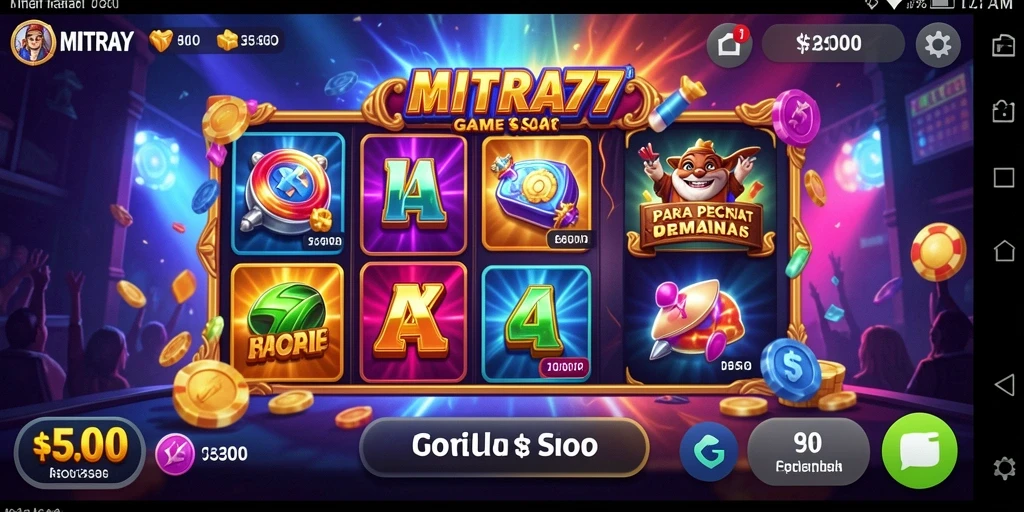 Tampilan permainan slot MITRA77 yang penuh warna dan menarik.