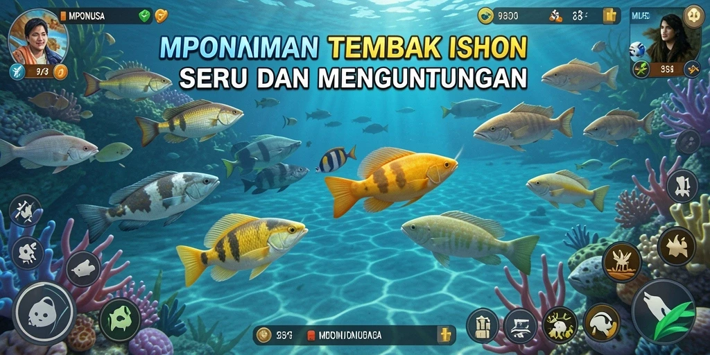Tampilan gameplay seru di MPONUSA dengan banyak ikan untuk diburu.