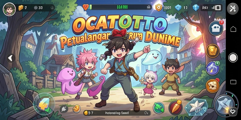 Screenshot gameplay OCATOTO yang menunjukkan pertarungan seru di dunia Anime.