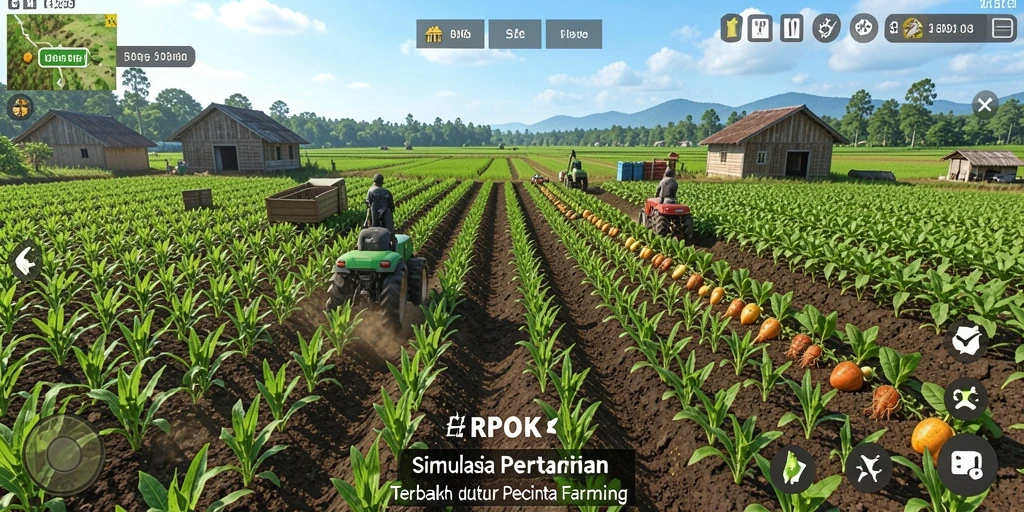 Screenshot RPOK menampilkan pemain yang sedang menanam tanaman di ladang yang subur.