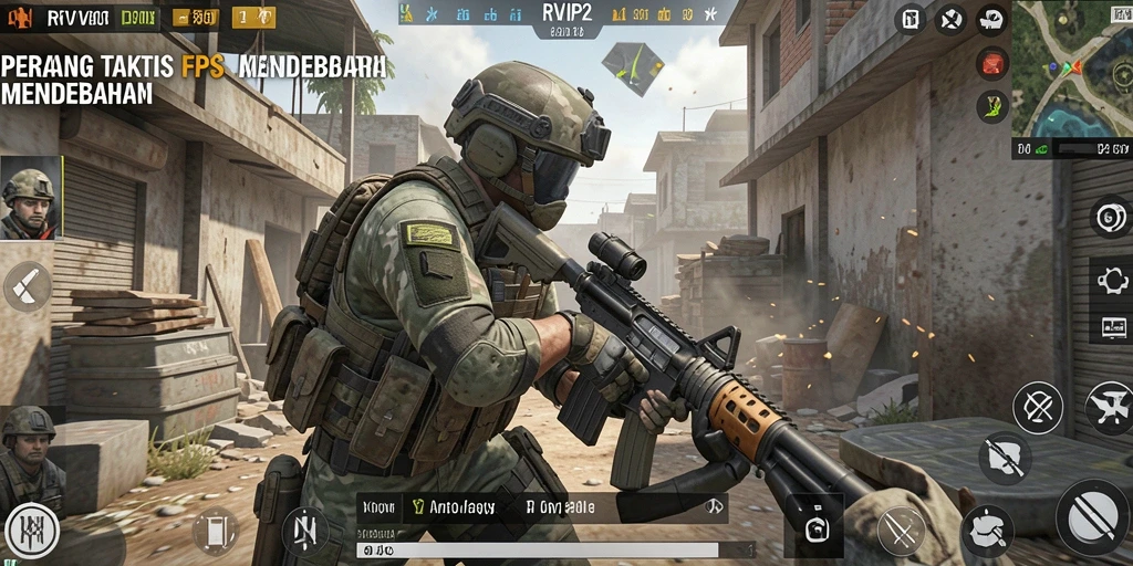 Screenshot gameplay yang menampilkan aksi tembak-menembak intens.