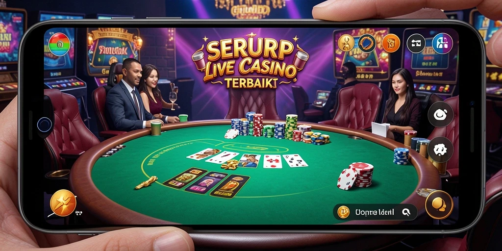 Tangkapan layar gameplay SERURP yang menampilkan dealer langsung dan suasana kasino.